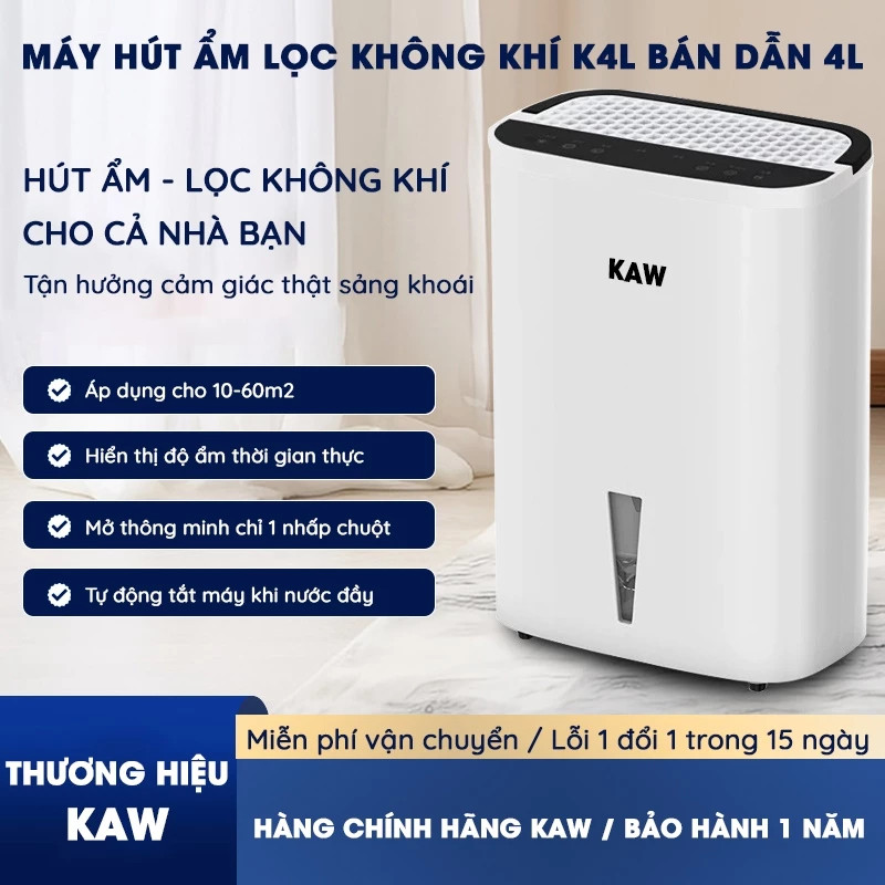Máy Hút Ẩm KAW 3 IN 1: Lọc Không Khí, Sấy Quần Áo, Hút Ẩm Công Suất Cao Cho Gia Đình