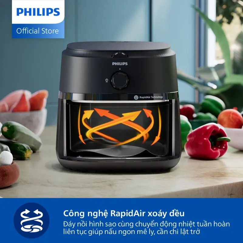 Nồi Chiên Không Dầu Philips 1700W - Tự Ngắt An Toàn, Chống Dính Cao Cấp, Bảo Hành 24 Tháng