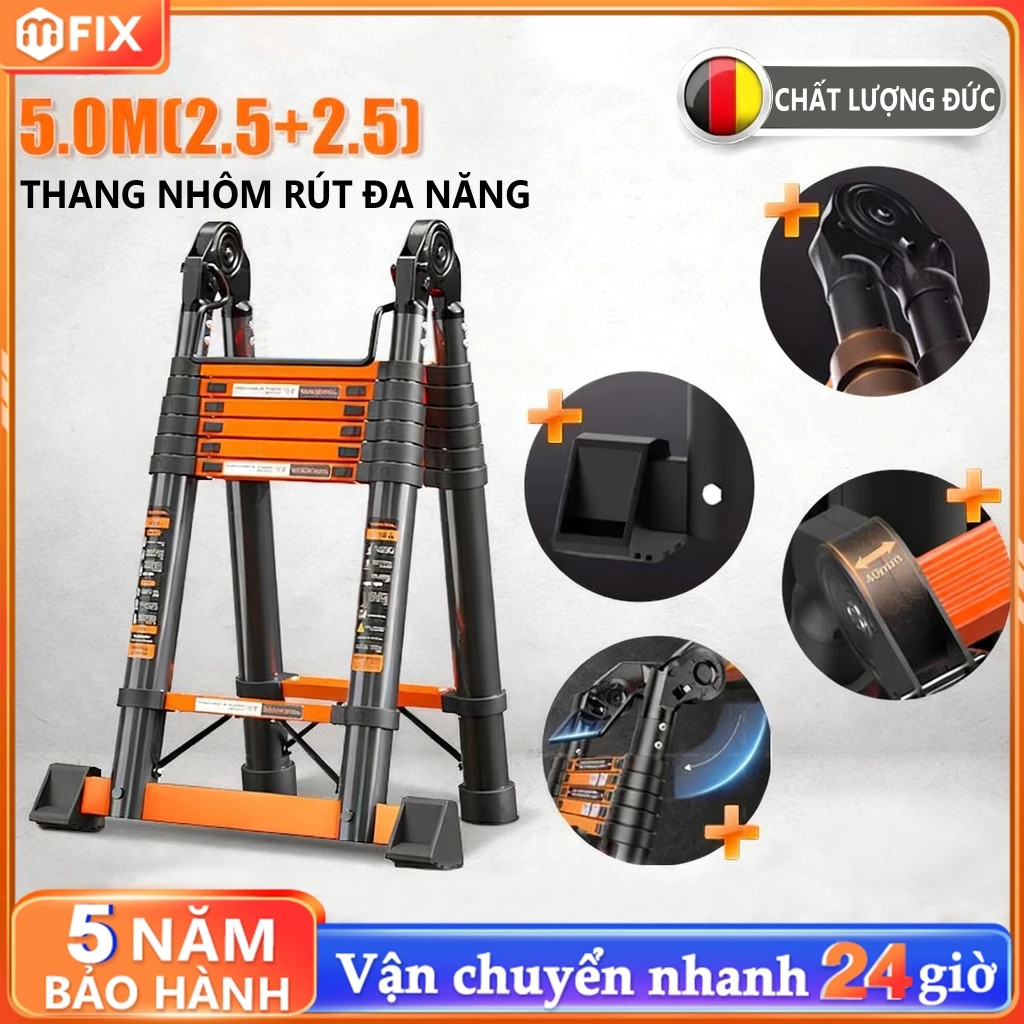 Thang Nhôm Rút Chữ A Nhập Khẩu (1.7m - 2.9m) Tải Trọng 650KG