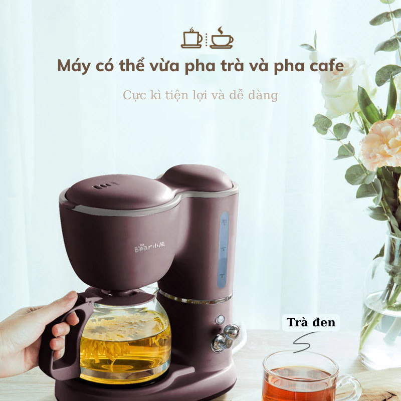 Máy Pha Cà Phê Mini Bear KFJ-A06Q1 0.6L - Pha Trà & Cà Phê Chống Cặn - Bảo Hành 18 Tháng