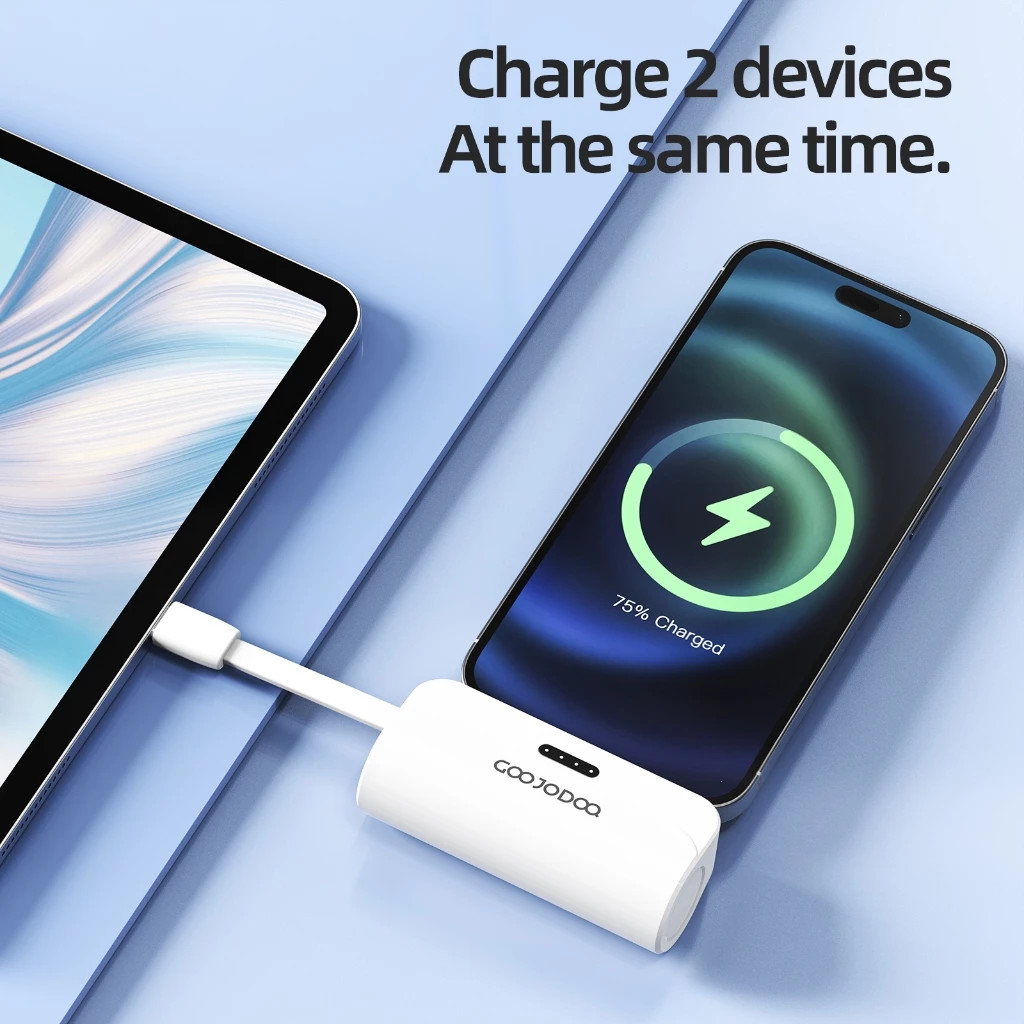 Sạc Dự Phòng Mini GOOJODOQ 5000mAh: Tích Hợp Cáp Lightning & Type-C
