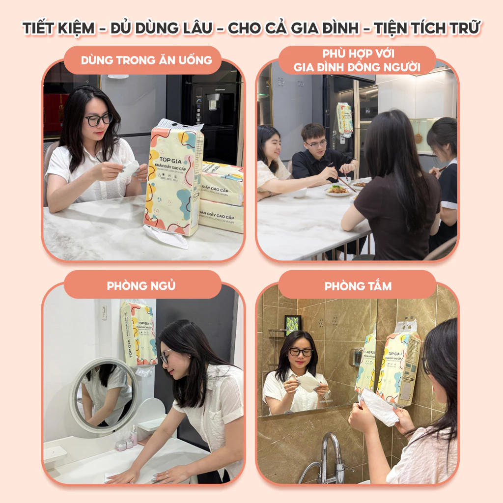 Combo 6 bịch khăn giấy rút Top Gia treo tường siêu dai và mềm mịn