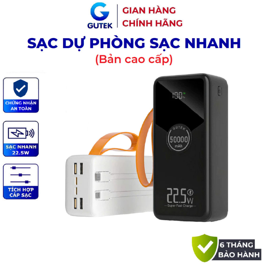 Sạc Dự Phòng 50000mAh Gutek GT230: Sạc Nhanh 22.5W, Sạc 7 Thiết Bị