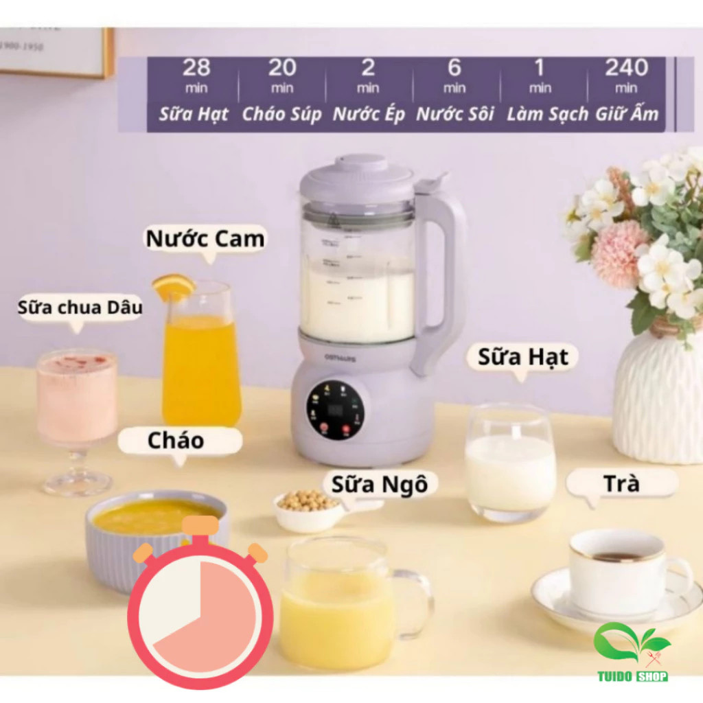 Máy Làm Sữa Hạt Mini - Máy Nấu Cháo Chậm Cho Bé, Hẹn Giờ Thông Minh 12H