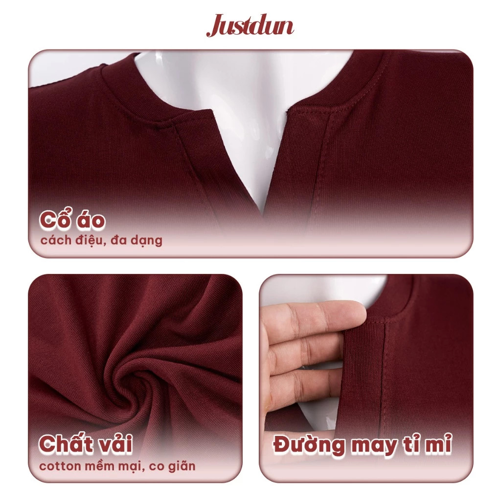 Áo Thun Nữ Ôm Body JUSTDUN E44: Cổ Trụ Tàu, Cotton Co Giãn 4 Chiều