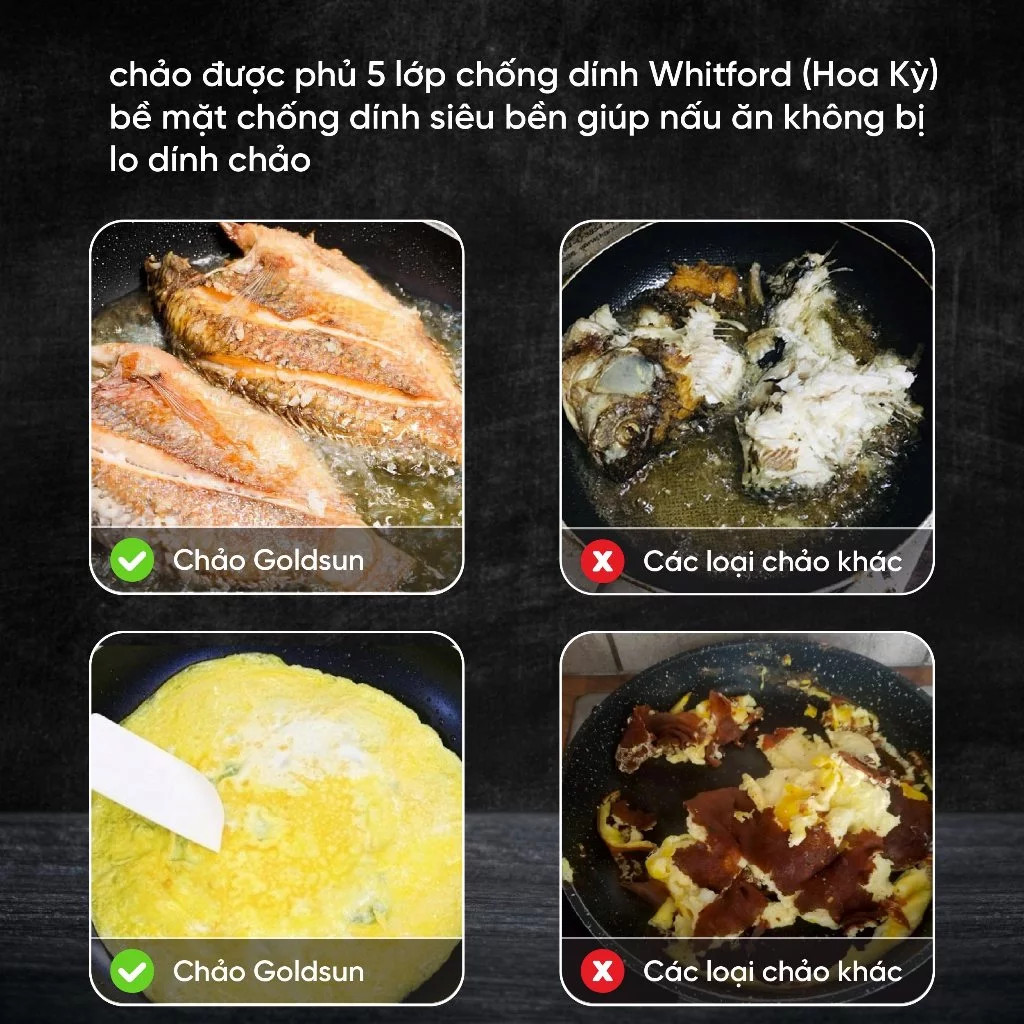 [Chính Hãng] Chảo Inox Goldsun 28cm Đáy Từ 3 Lớp - Chảo Chống Dính Cao Cấp Không Kén Bếp