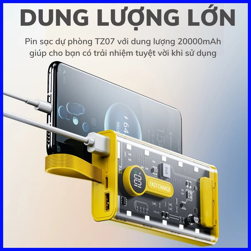 Sạc Dự Phòng 20000mAh 120W: Sạc Siêu Nhanh PD20W, 5 Đầu Ra, Đèn LED