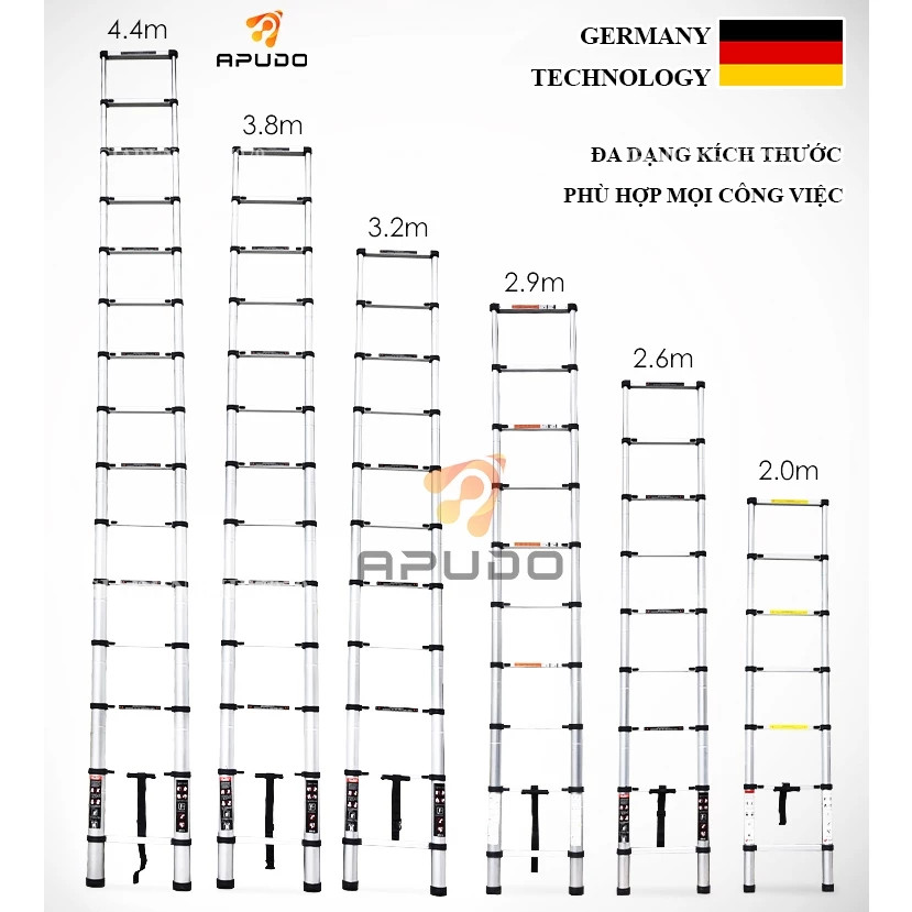 Thang Rút Nhôm Inox Chữ A, Chữ I (1.9m - 6m) Bền Bỉ Tải Trọng Lớn